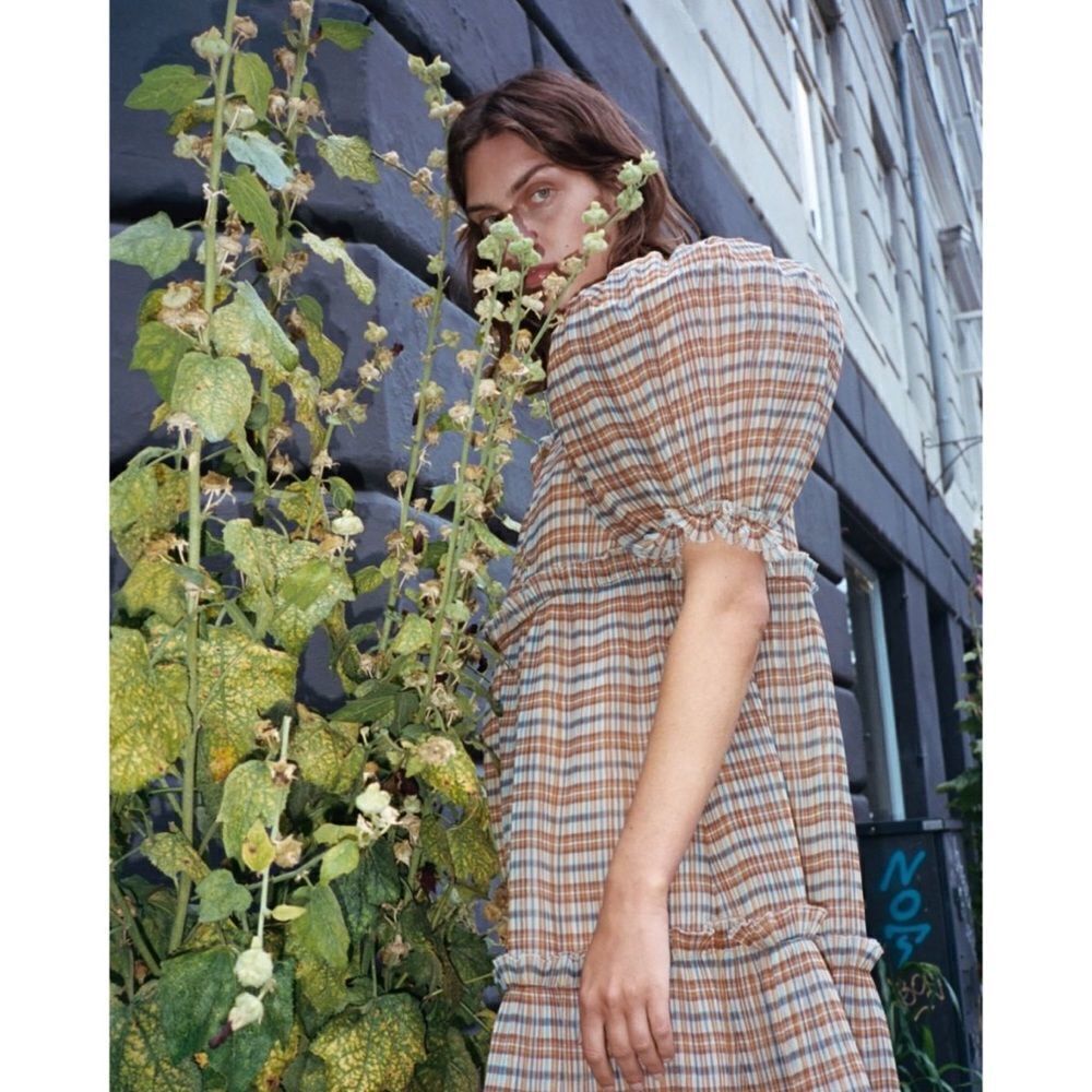 Sea NY Teddie puff sleeve plaid Dress